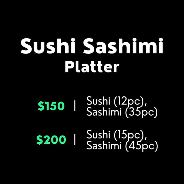 Sushi Hiro's menu displaying two Sushi Sashimi Platter options with prices and piece counts.